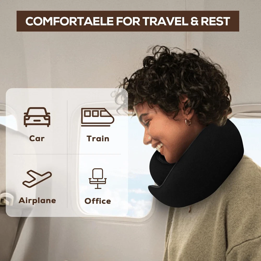 Memory Foam Travel Pillow for Neck Support - Compact & Portable for Car Trips and Airplanes