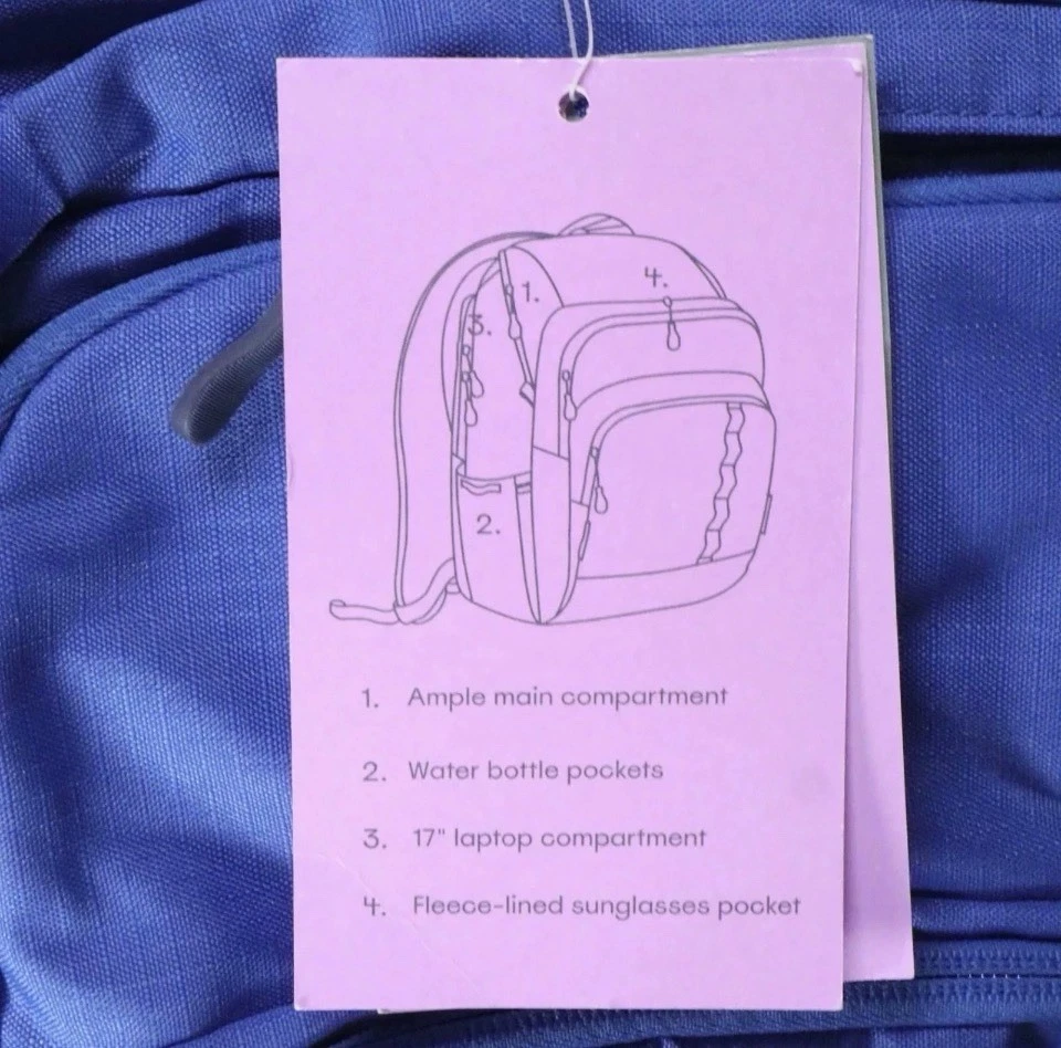 Mochila de carga superior Embark de 17" con bolsillo para gafas de sol forradas de lana - azul Foto 4 de 4