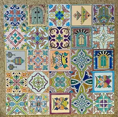 25 handbemalte Fliesen. Made In Tunisia. Postengröße 0,5m*0,5m. Neuzustand
