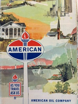 vintage 1960 s American Oil Co. Connecticut Massachusetts Rhode Island road map