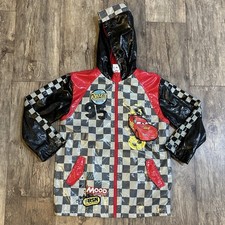 Disney Store Pixar Cars Lightning McQueen Checkered Hooded Rain Coat Youth 7/8