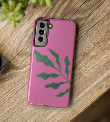 Phone Case- Pink with Greenery for IPhone/Galaxy-Multiple Models Available