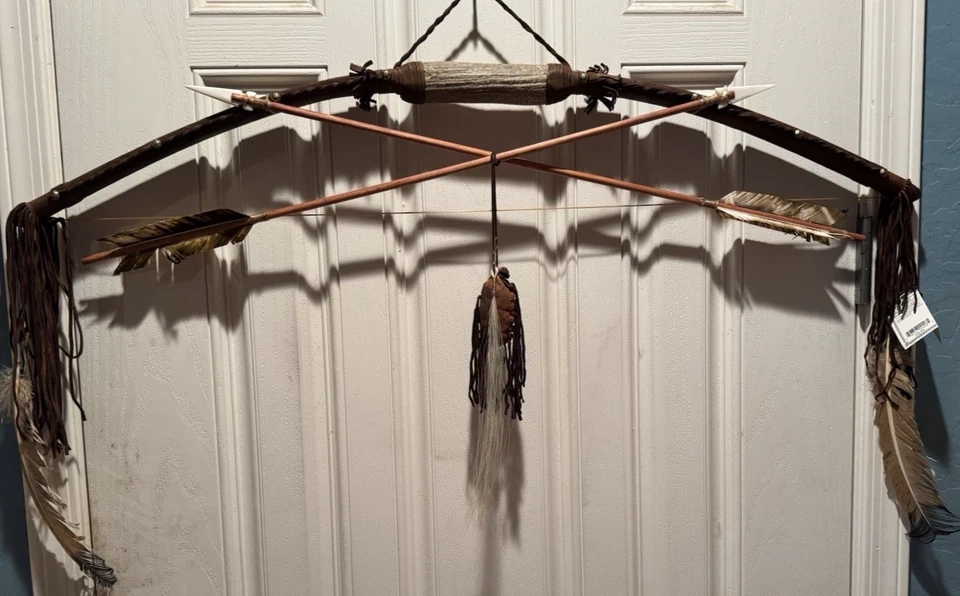 纳瓦霍弓箭 39 英寸长带 2-30 英寸箭头鹿角手柄羽毛药袋 — 第 3/4 张图片