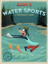 Goofy Camping Walt Disney Bret Iwan Signed Ltd Ed 195 Goofy's Water Sports