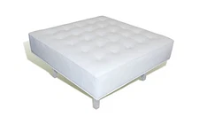 Contemporary - Modern Genuine Leather Tufted Bench, Ottoman w/ Chrome Legs 36x36