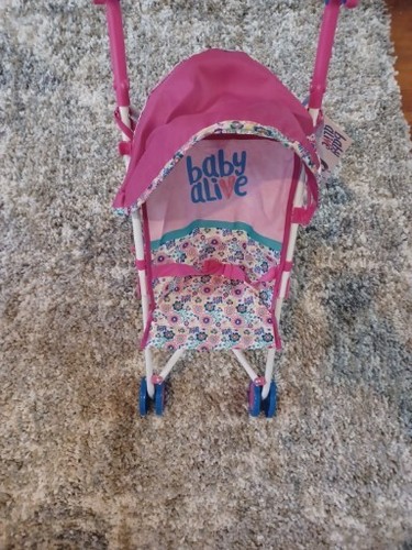 Baby Alive Doll Stroller Pink White Floral Retractable Canopy Foldable Hasbro - Picture 2 of 9