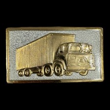 Vintage 1950s Gold Tone TRACTOR TRAILER Big Rig TRUCK BELT BUCKLE Hook Fast