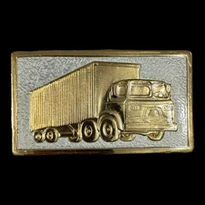 Vintage 1950s Gold Tone TRACTOR TRAILER Big Rig TRUCK BELT BUCKLE Hook Fast