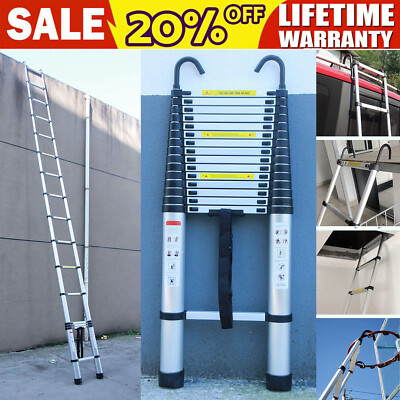 20ft 6.2m Extension Ladder Aluminum Folding Ladders w/ Detachable Hooks Non-Slip