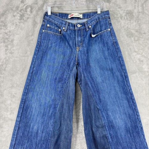 Levis Jeans Boys 10 Husky Wide Leg Upcycled Skater Loose Baggy 90s Y2K Dark Wash - Picture 3 of 13