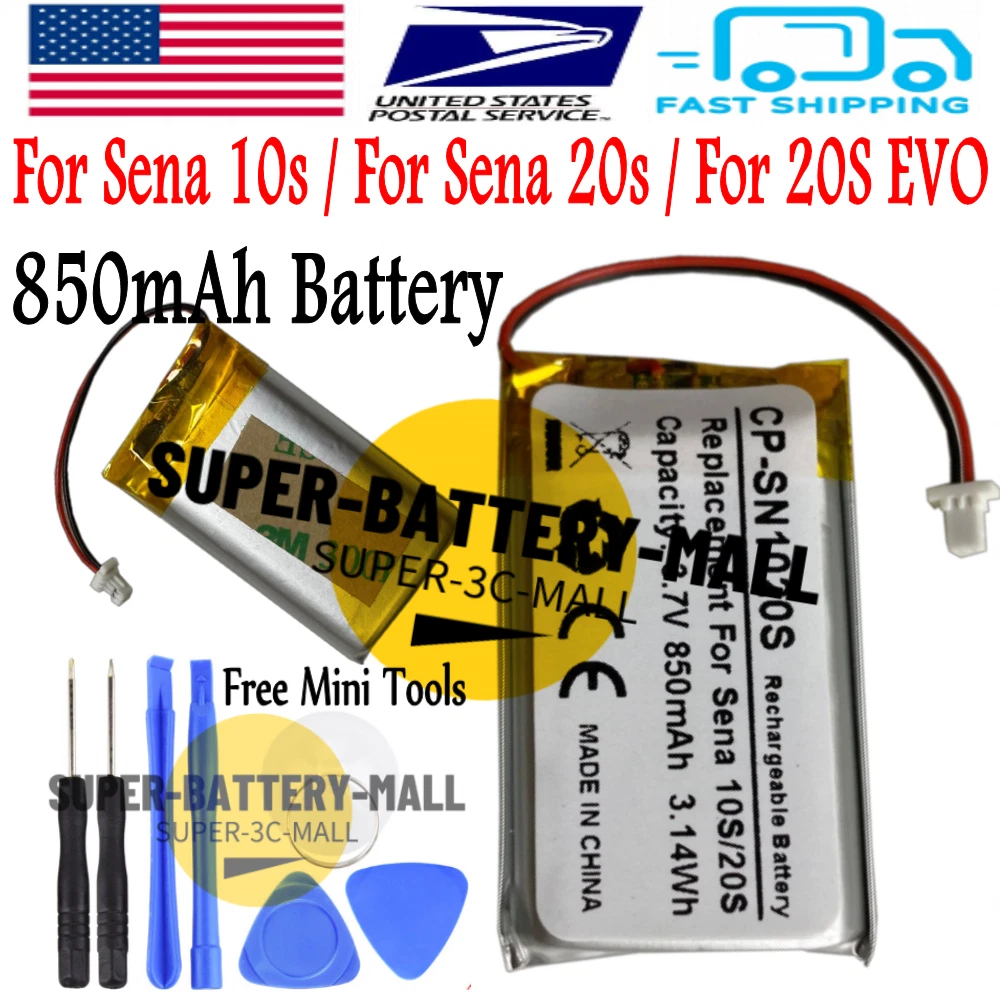USPS NEW 850mAh Battery Repair For Sena 10sS/ 20S / 20S EVO-01 Bluetooth Headset