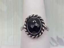 Vintage FAS Sterling Silver 925 Cushion Cut Black Onyx Ring sz 6.75