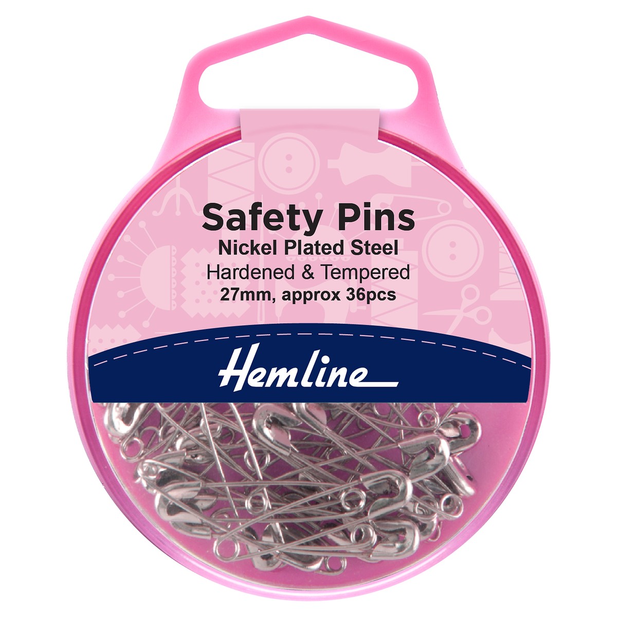 Hemline Safety Pins: 27mm Nickel - 36pcs Hemline Safety Pins: 27mm Nickel - 36pcs