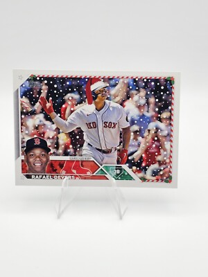 2023 Topps Holiday SP #H76 Rafael Devers Santa Hat Candy Cane Bat Variation Sox