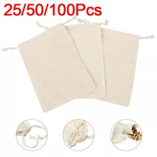 100X Cotton Linen Drawstring Bags Wedding Jewelry Candy Gift Mini Storage Pouch~