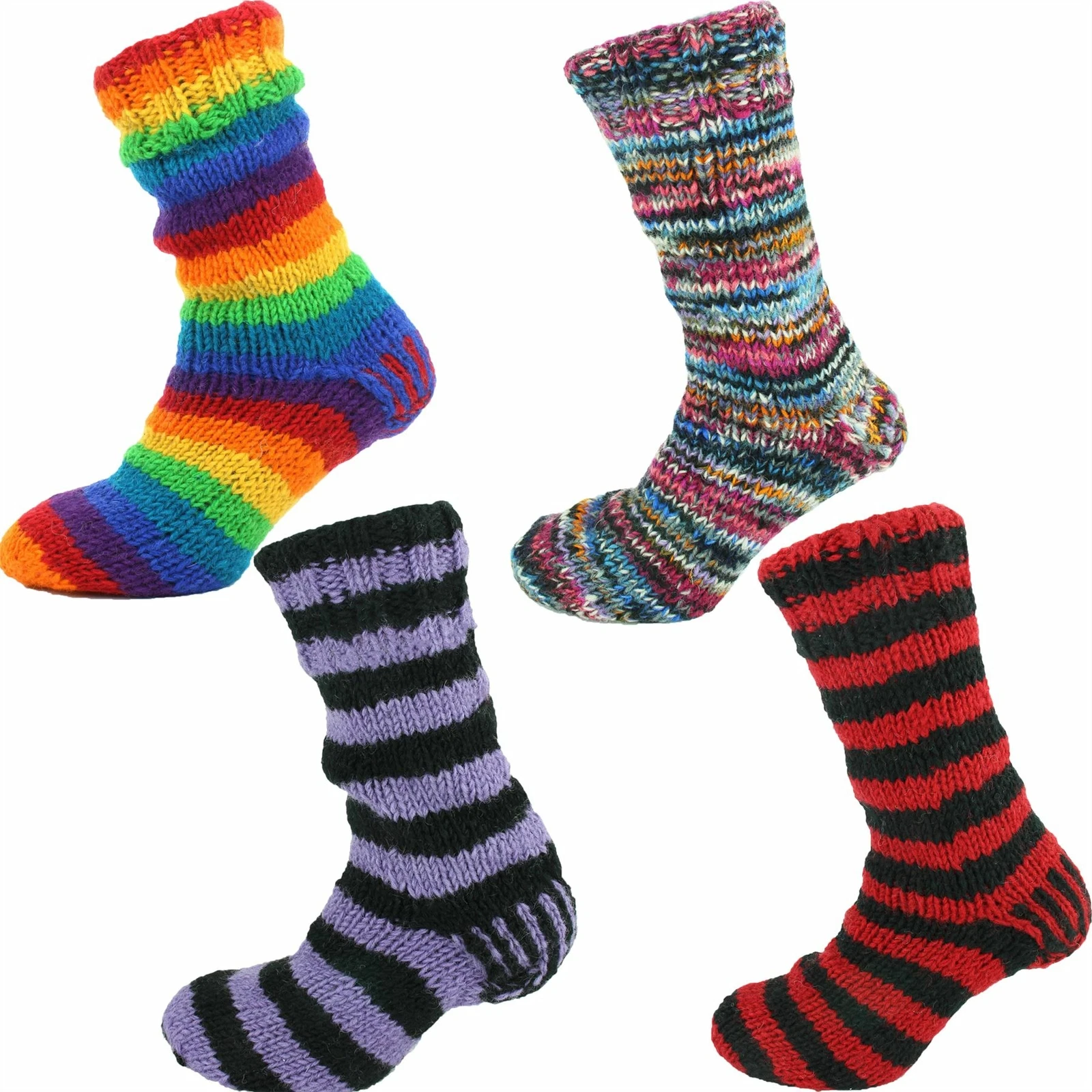 WOOL KNIT STRIPEY SOCKS FLEECE LINED SLOUCH BED SLIPPER BOOTS