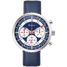 Bulova Men's Archive Series Quartz Chronograph Blue Leather Watch 46 MM 96A283