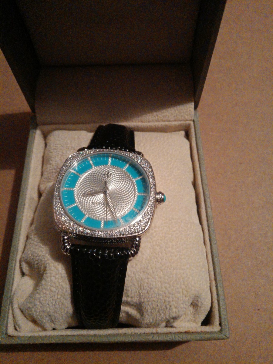 Judith Ripka Watch Stainless Steel Black Leather Band | eBay display picture 2
