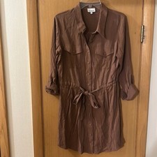 Heartloom Women’s Tie Waist Shirtdress Tunic Tencel Brown Size Small