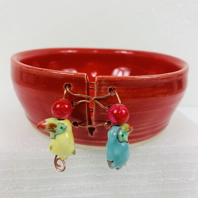 Handcrafted Red Dish Toucans Copper Wire Beads Seam Laurle 6011 Glazed 5.25''