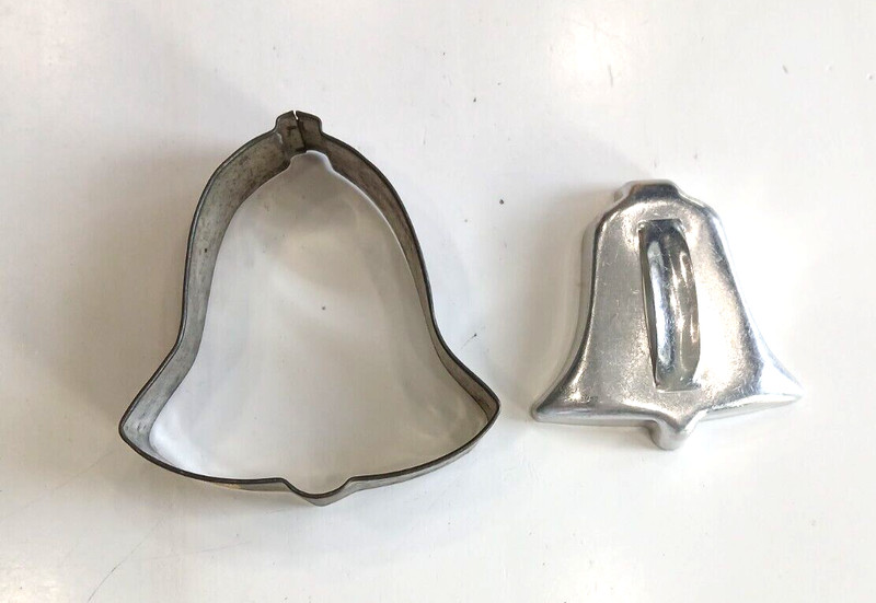 Two sizes Holiday Bell Cookie Cutters Vintage Large 3.5" and 2.5" with handle