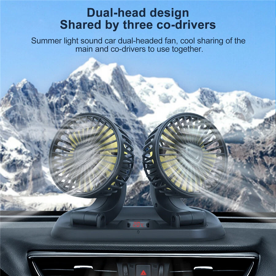 Ventilador Doble Cabezal Giratorio 360° 3 Velocidades Refrigerador Ajustable para Salpicadero de Coche/Interior Foto 2 de 4