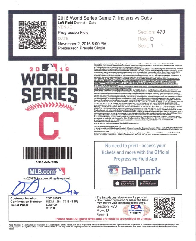 Miguel Montero Signed 2016 Chicago Cubs MLB Baseball World Series Ticket PSA/DNA