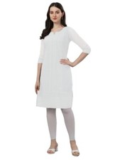 Women's Georgette Chikankari Embroidered Notched Neck 3/4 Sleeve Knee Length