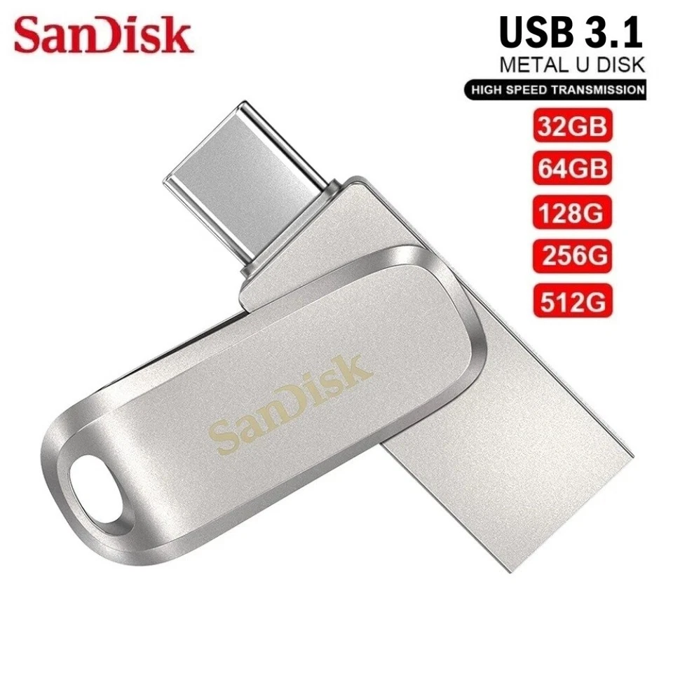 MARKENLOS 32 64 128 256 512GB SanDisk Dual Drive Luxe USB 3.1 Flash Drive Type-C USB Stick