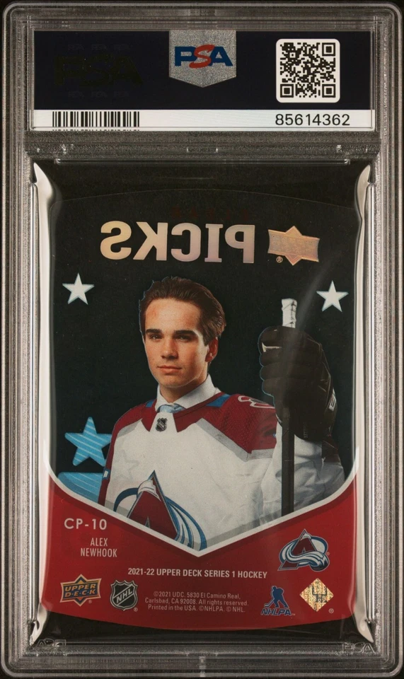 2021-22 Upper Deck Series 1 Clear Picks Alex Newhook #CP-10 PSA GEM Rookie RC - Image 2 of 2