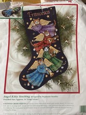 Vintage 1996 Dimensions Angel Kitty Stocking Christmas Counted Cross Stitch Kit