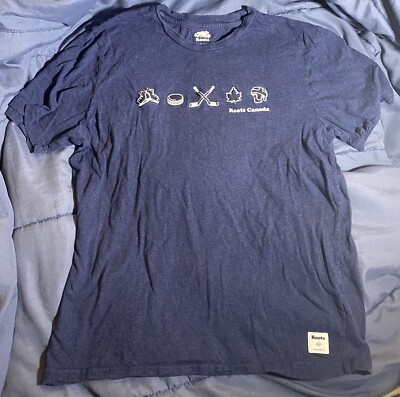 Roots T Shirt Mens Size S Canada Navy Blue Hockey