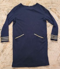 Vtg Bloomingdales Nautical Blue Metallic Gold Trim Shift Dress Small USA