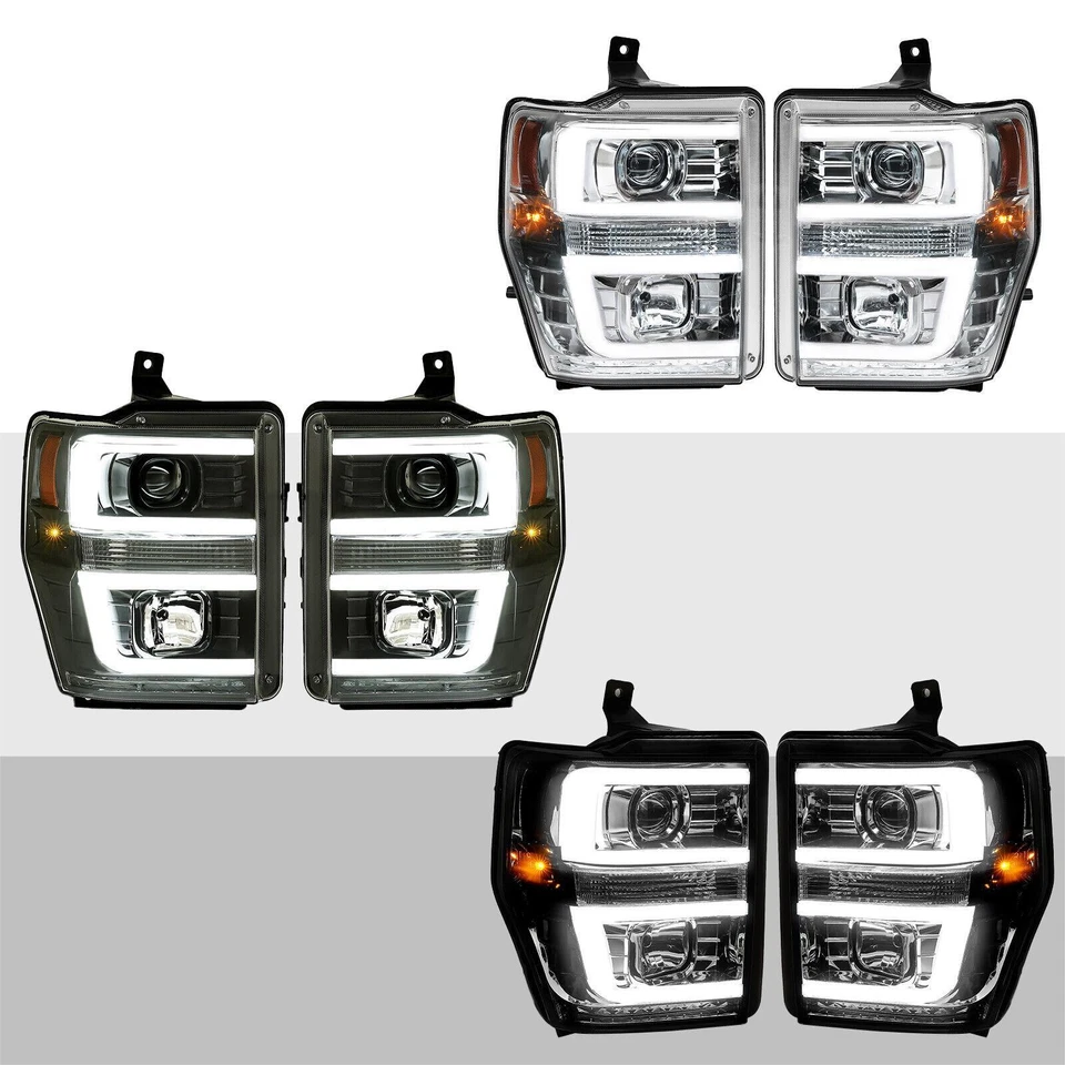 For 2008 2009 2010 Ford F250 F350 F450 LED Tube Projector Headlights Headlamps - Image 2 of 4
