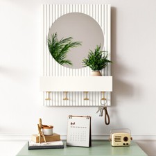 Bathroom Wall Mirror Vanity Makeup Mirror with Shelf  4 Hanging Hooks Home