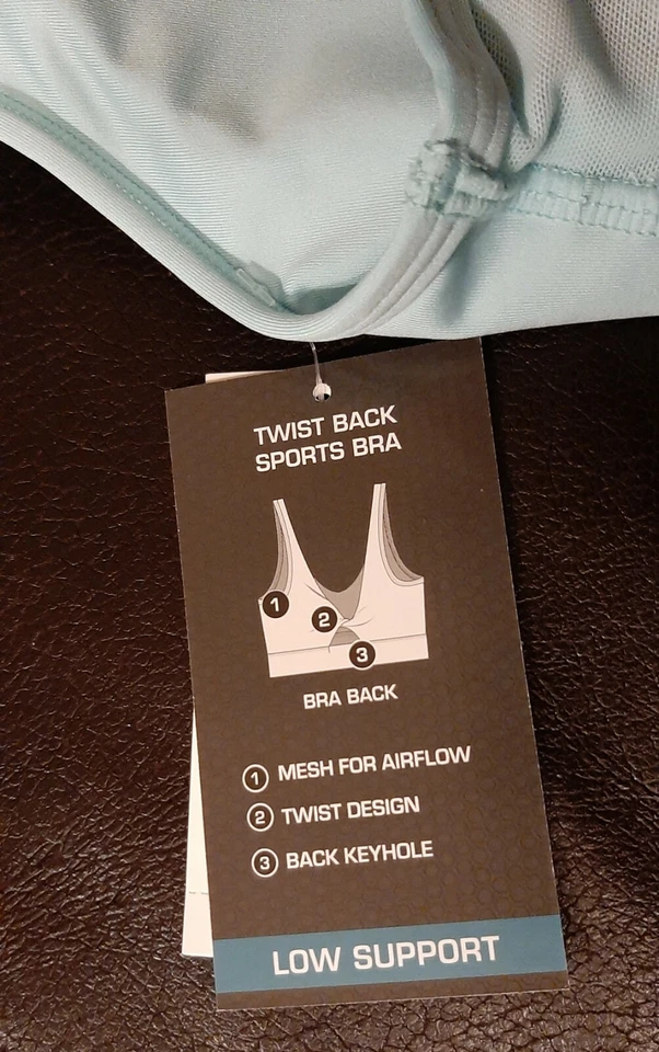 NUEVO CON ETIQUETAS SUJETADOR DEPORTIVO AVIA Azul Claro Espalda Torcida Soporte Bajo Para Mujer PEQUEÑO Foto 4 de 4