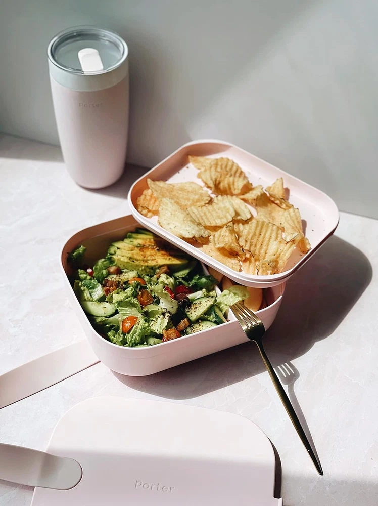 Porter Bento Lunch Box, 3 Compartment Bento Box Portable Lunch Box with Snap Str