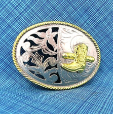 Western Boot Belt Buckle Open Work Floral Scroll Cowboy Cowgirl Vtg 90s .TWY370