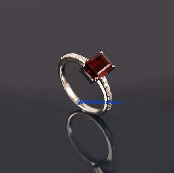 Натуральный гранат и фианиты драгоценных камней с 925 пробы женское кольцо #J8299 - Изображение 2 из 4