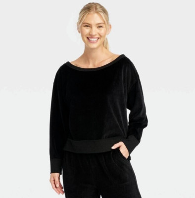 JoyLab Women's Velour Sweatshirt Black Size Medium