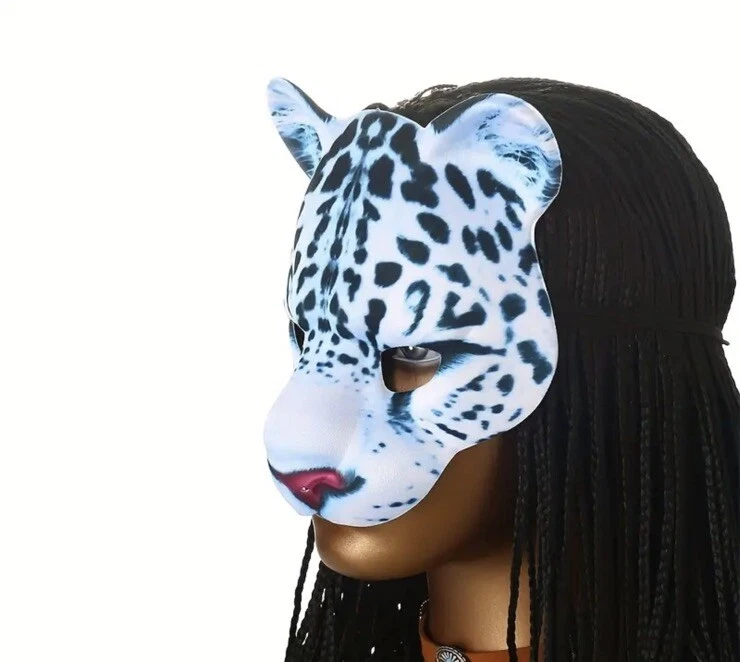 White Leopard Mask Cosplay Masquerade Party Elastic Back Soft Kitty New - Image 4 of 4