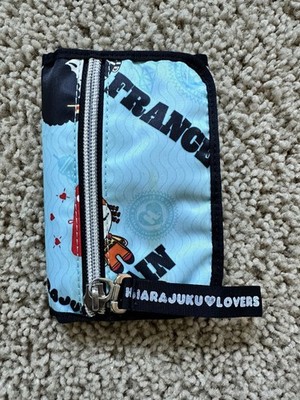 Harajuku Lovers Small Light Blue Tri Fold Up Wallet World Countries Names