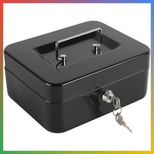 Metal Cash Box Money Safe Storage Lock Box With Key 2 Keys Black Medium