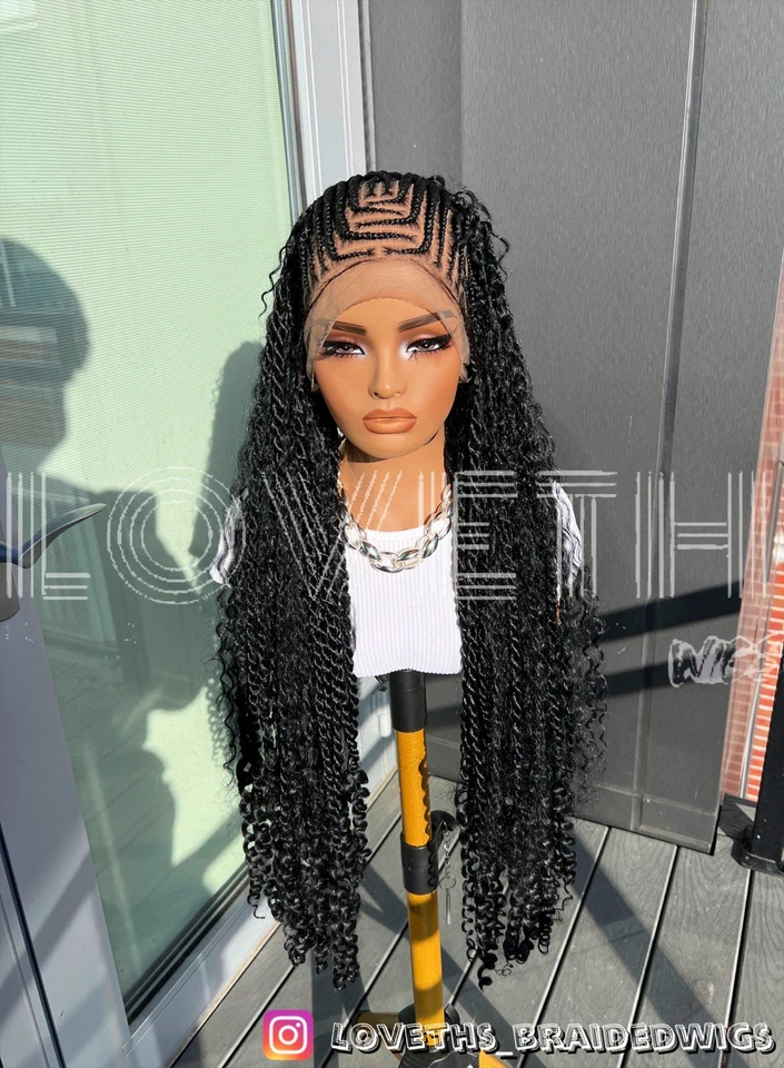 Human Hair CurlShips next day Cornrow Full lace Braided wig,black knotless braid - Image 3 of 4