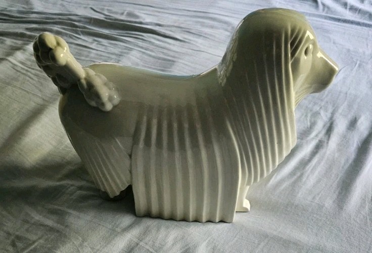 rare Jacques Adnet, Dog, The Poodle. Art Deco Crackled Ceramic Craquelé 1930s