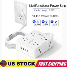 Power Strip with Multi Outlet USB Type C Ports 6.5 FT Extension Cord Flat Plug