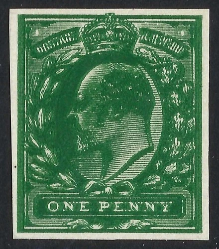 KEVII ½d Deep green (double print) plate proof  on thin ungummed white card