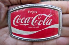 Vtg COCA-COLA Belt Buckle COKE Bottle SODA POP Enjoy CAN Silver RARE VG 
