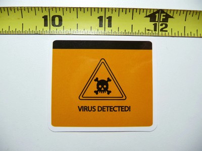 VIRUS DETECTED SKULL CROSSBONES SMALL STICKER DECAL FUNNY JOKE GAG PRANK FUN