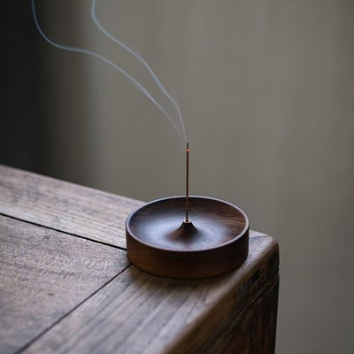 #ad Solid Wood Round Incense Burner Handmade Tea Ceremony Agarwood Holder NEW $3.95